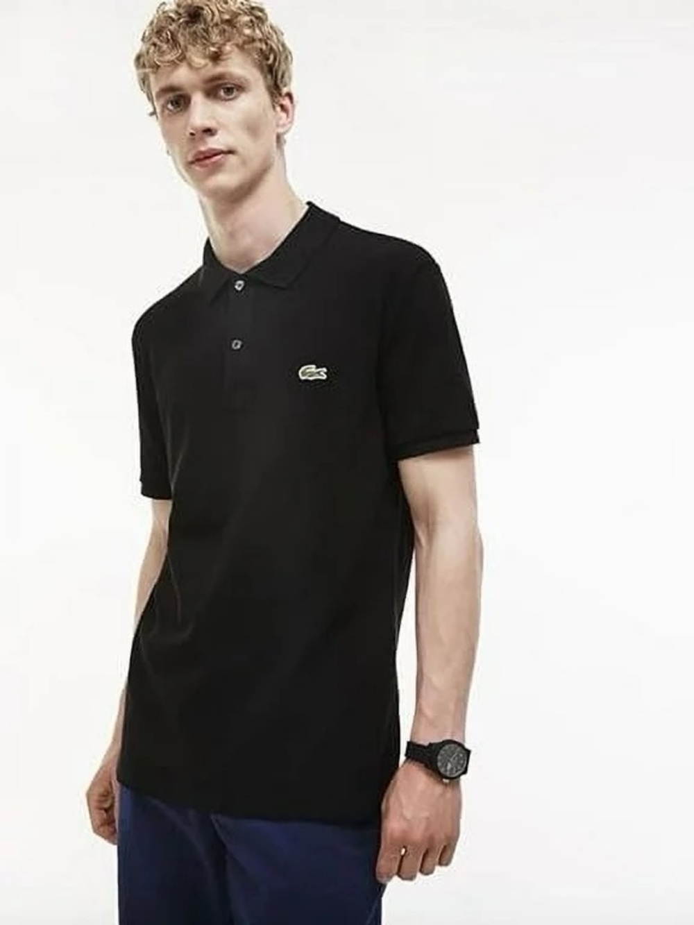 Lacoste Pique Polo Shirt Crocodile Logo Men 9/4XL Black Short Sleeve Golf Tennis